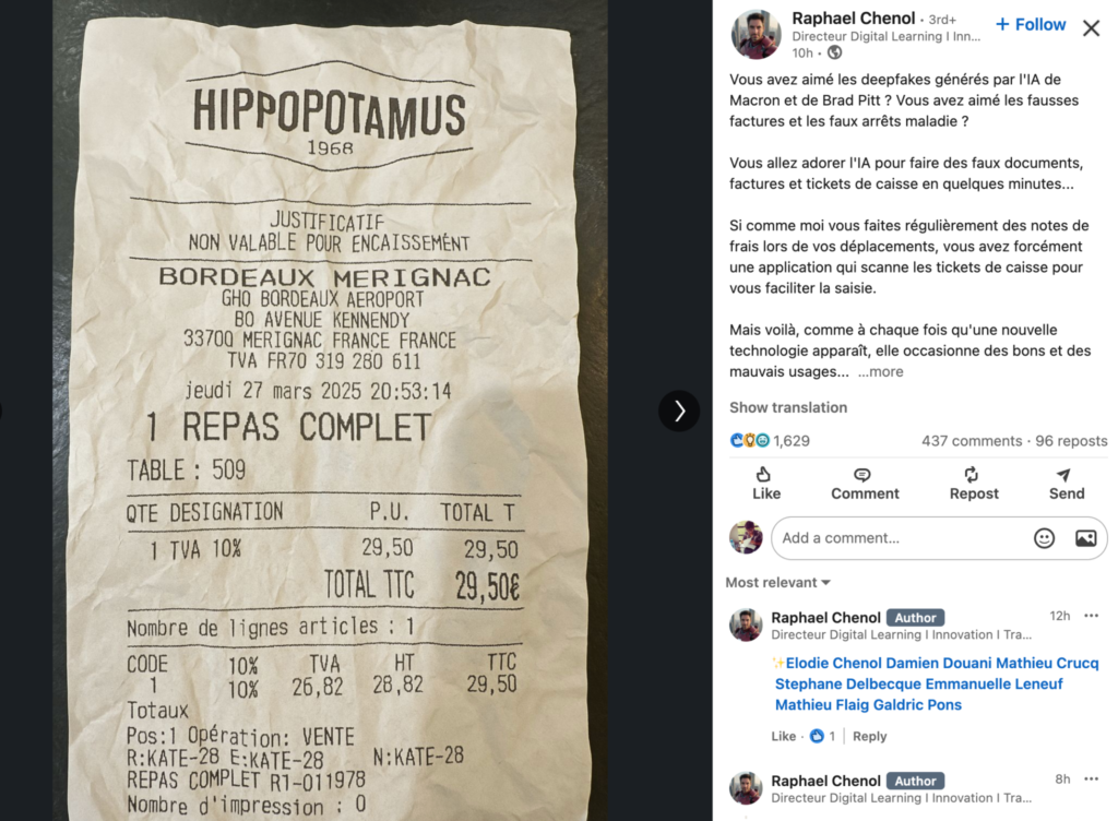 Using ChatGT to produce fake receipts