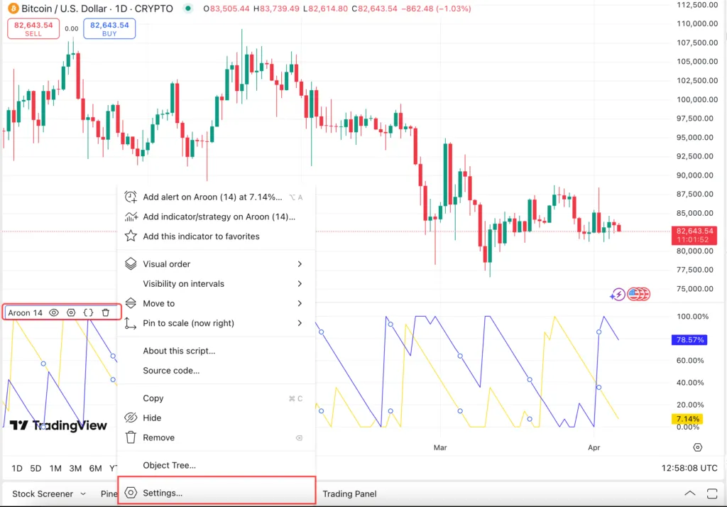 Auron settings in Trading View