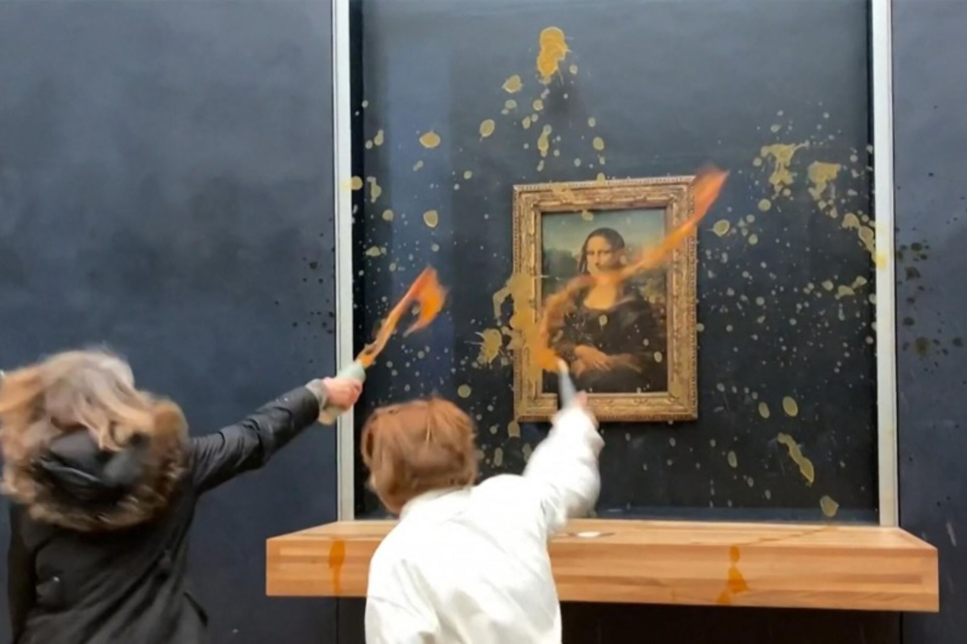 Protesting vandalism at the Louvre Museum