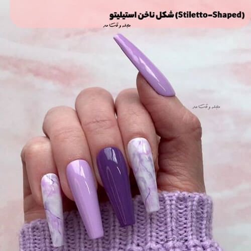 The shape of the nail acetylitho (Stiletto-shaped)