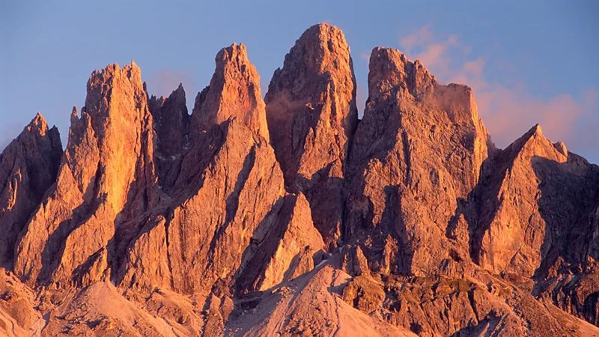 Delomite cliffs in the sunset