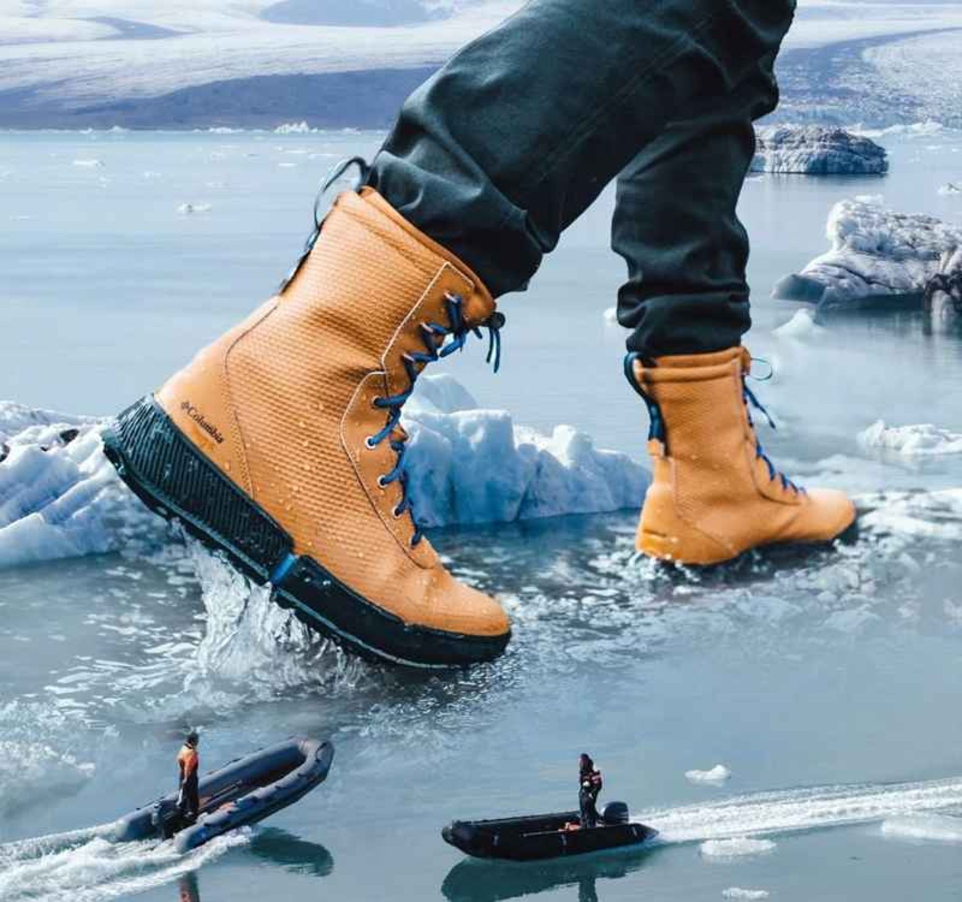 Surreal Photo of Human Walking Alongside Boats