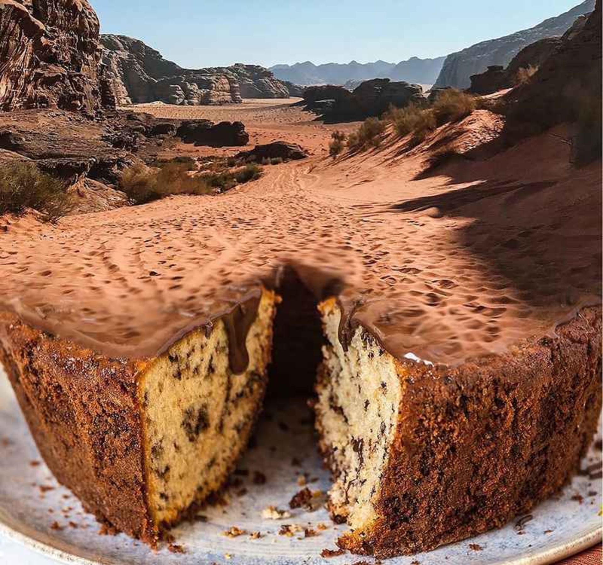 Surreal photo of cake that turned io a vast plain