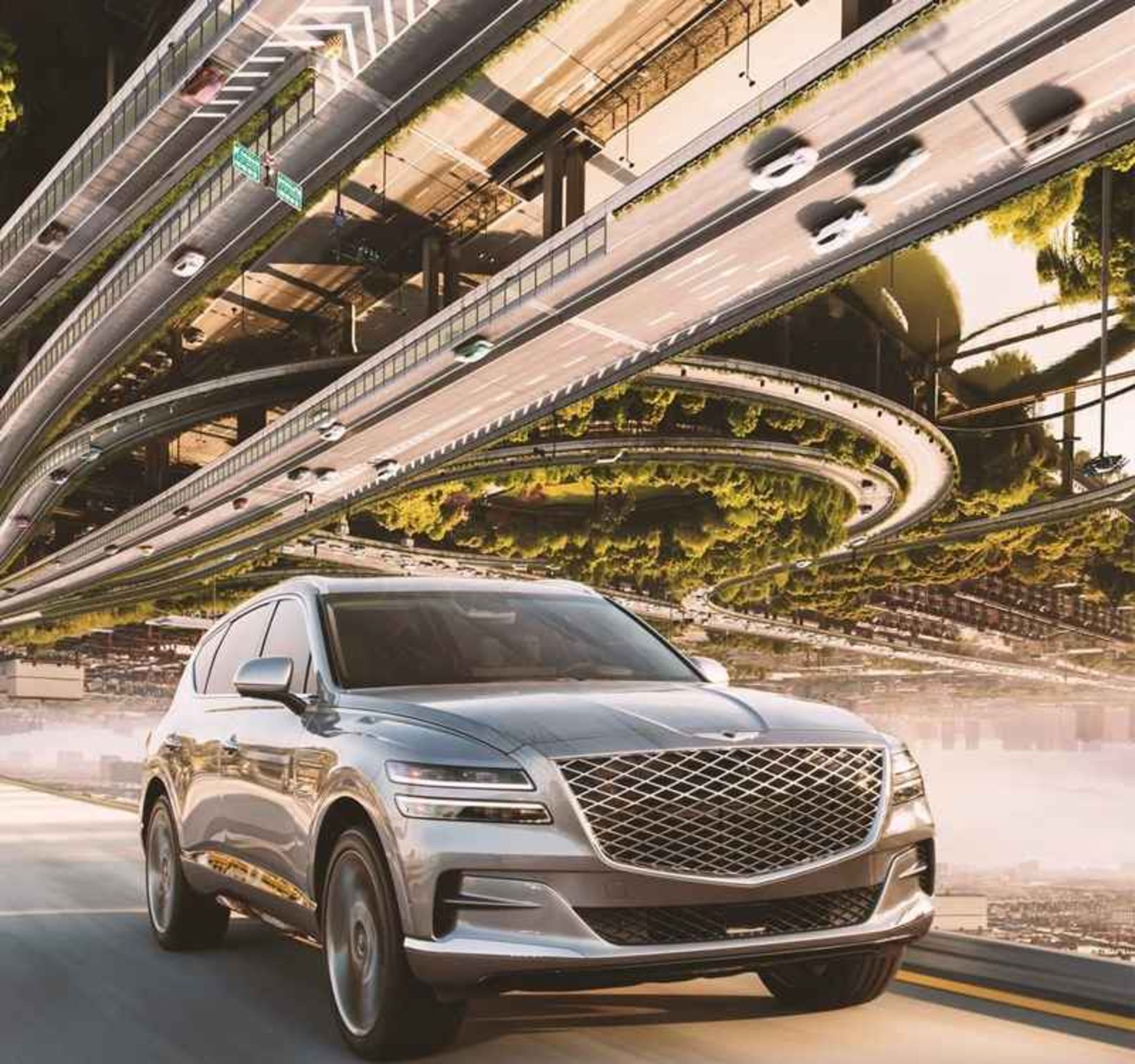 Surreal Photo of Car Passing Car Next to Reverse Highway