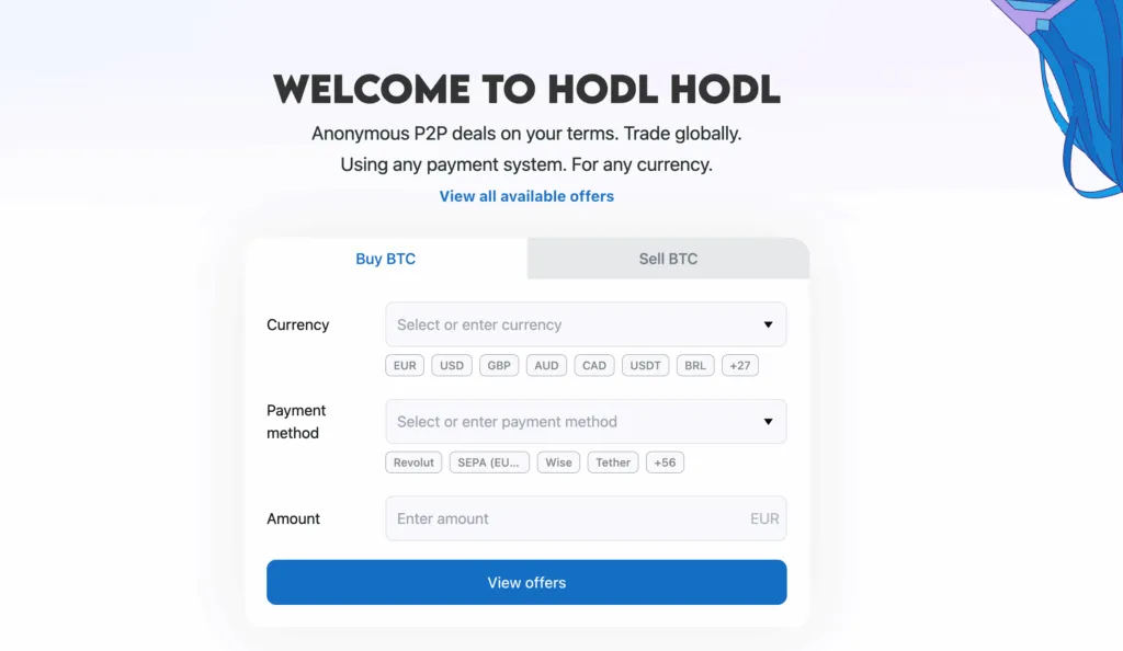 Hodlehodle Bitcoin Trading Market