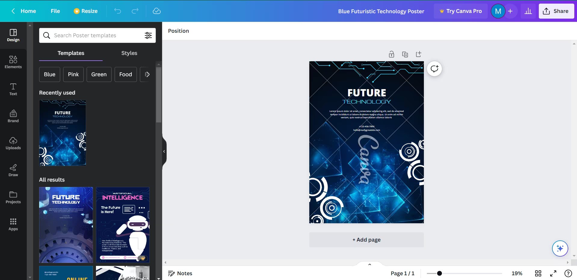 Canva Poster Design site with artificial ielligence