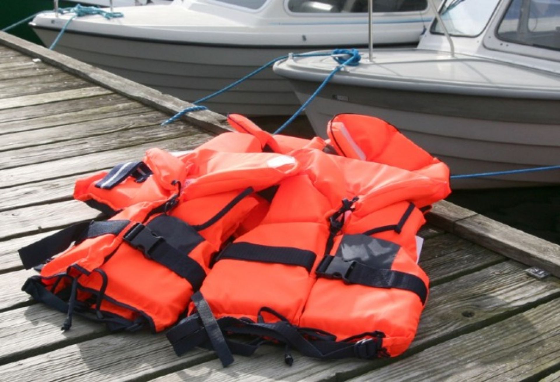 Wearing a rescue vest for motor boat