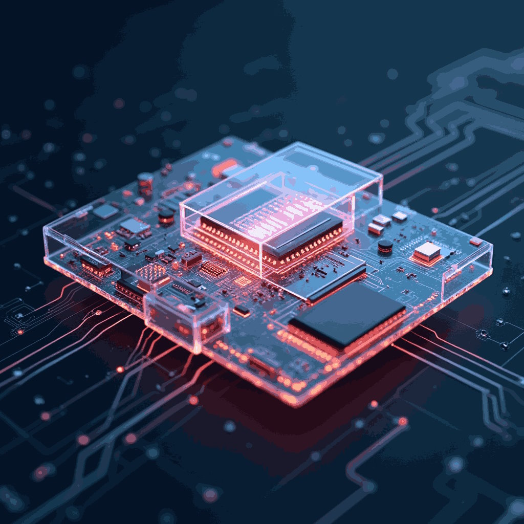 3d_rendr_of_a_tratsspare_electronic_circuit_showing_iernal_layout_and_a_highlighted_polyester_c_cbjqdl6mgww2rvawcse_1_11zon Polyester capacitor in the design of electronic - digino circuits