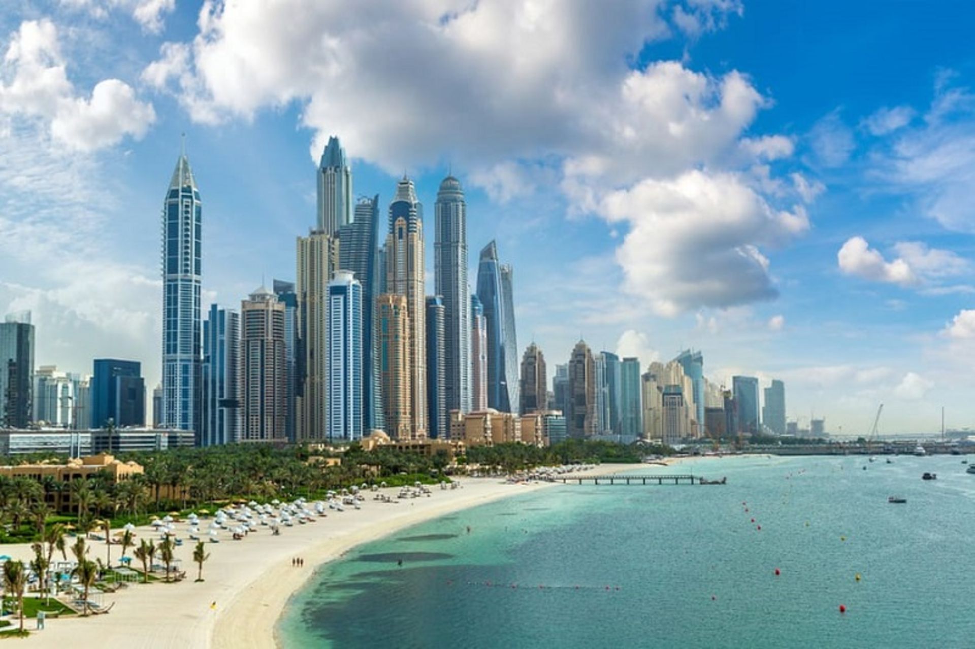 A beautiful view of the Dubai Tower on the Marina Beach