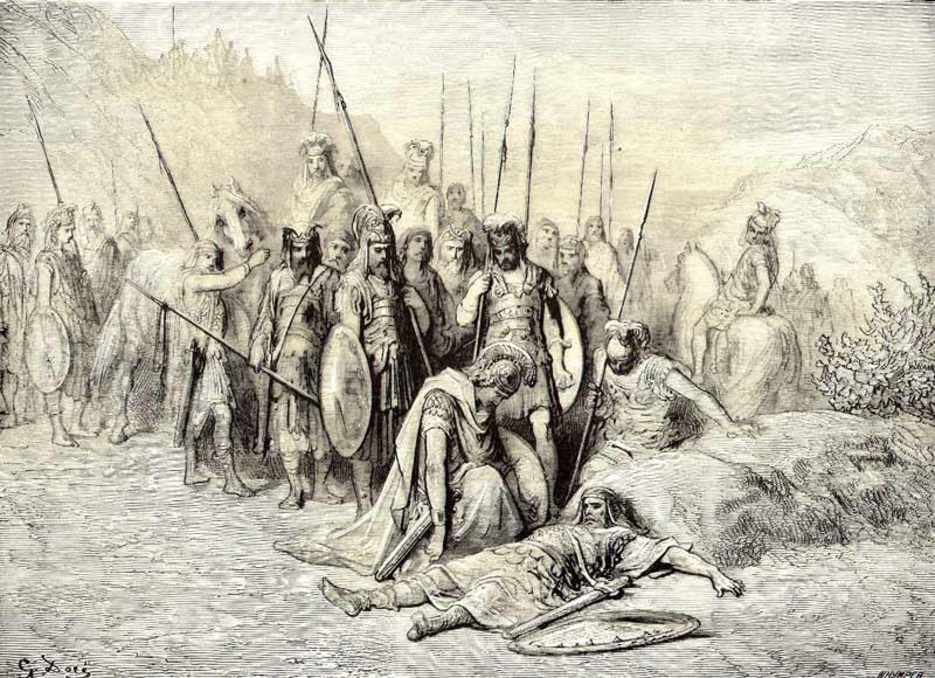 Design of Alexander and his soldiers on top of Darius III's body