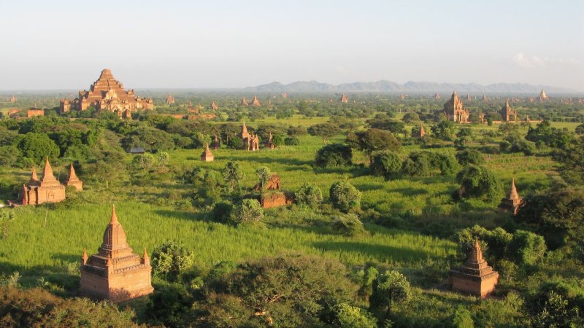 Myanmar's Bagan Temples in the Green Plain