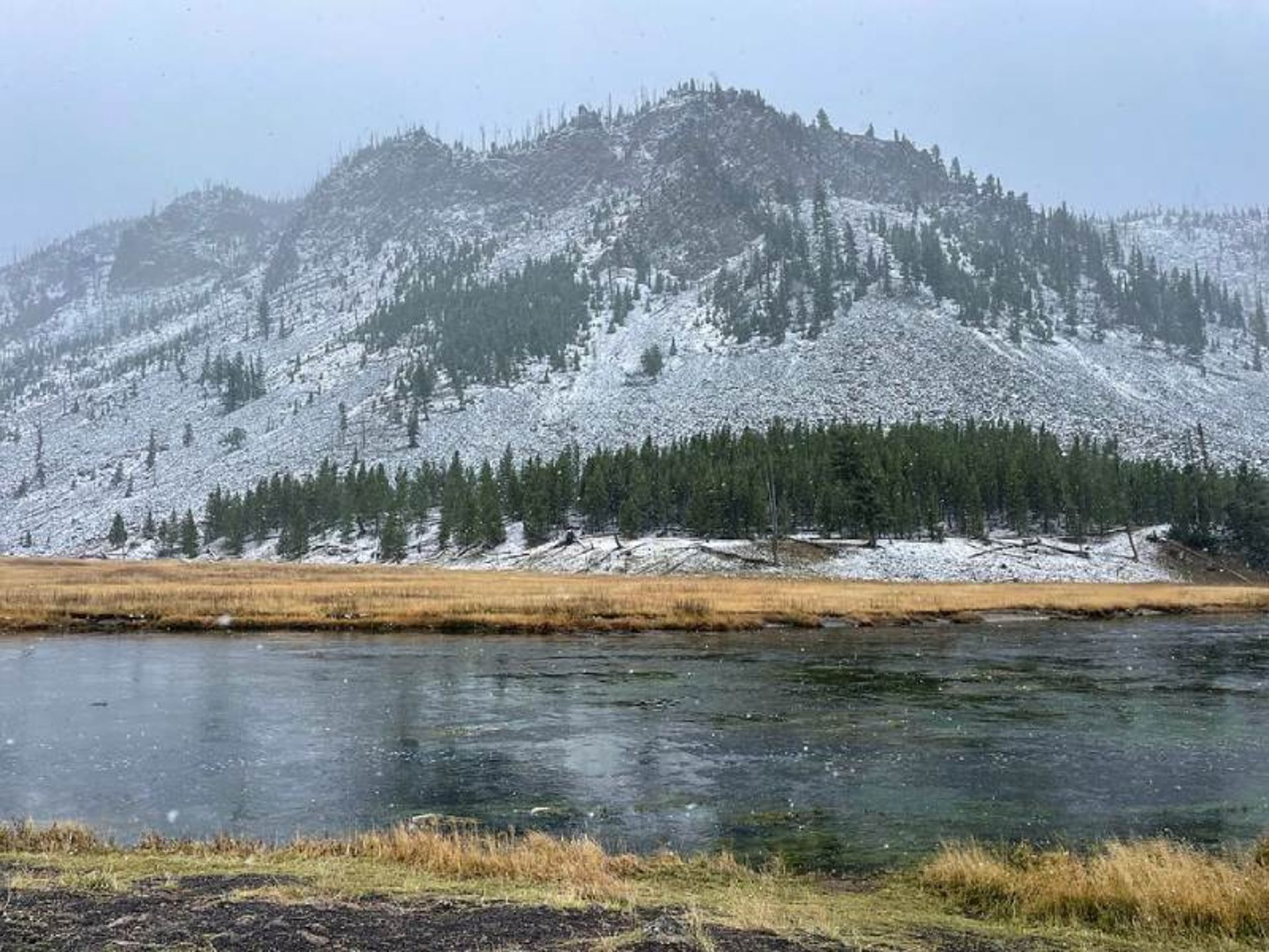 River and mouain of Yolston National Park on Snowy Day