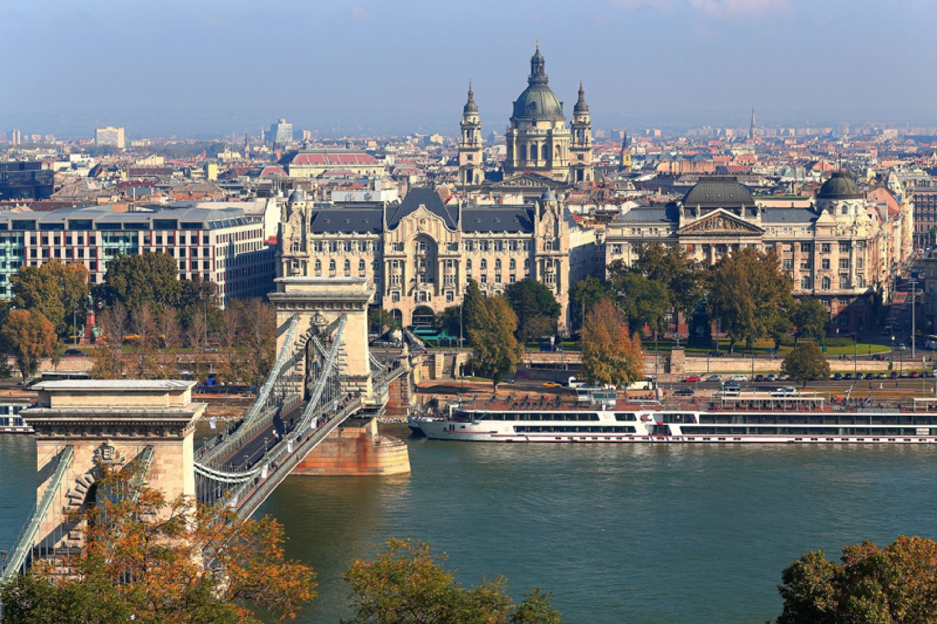 Danube River and Cable Bridge in Budapest City