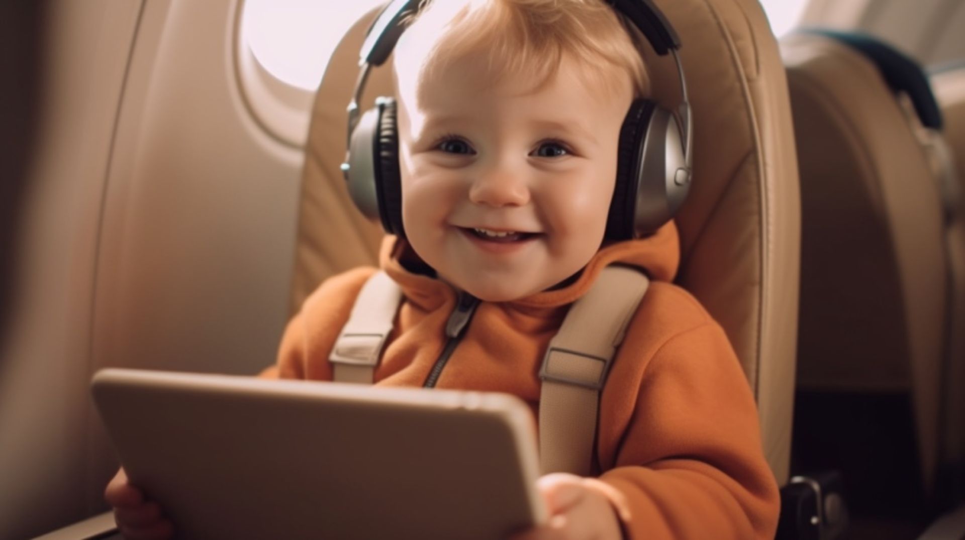 Baby eertainme with headphones and tablets