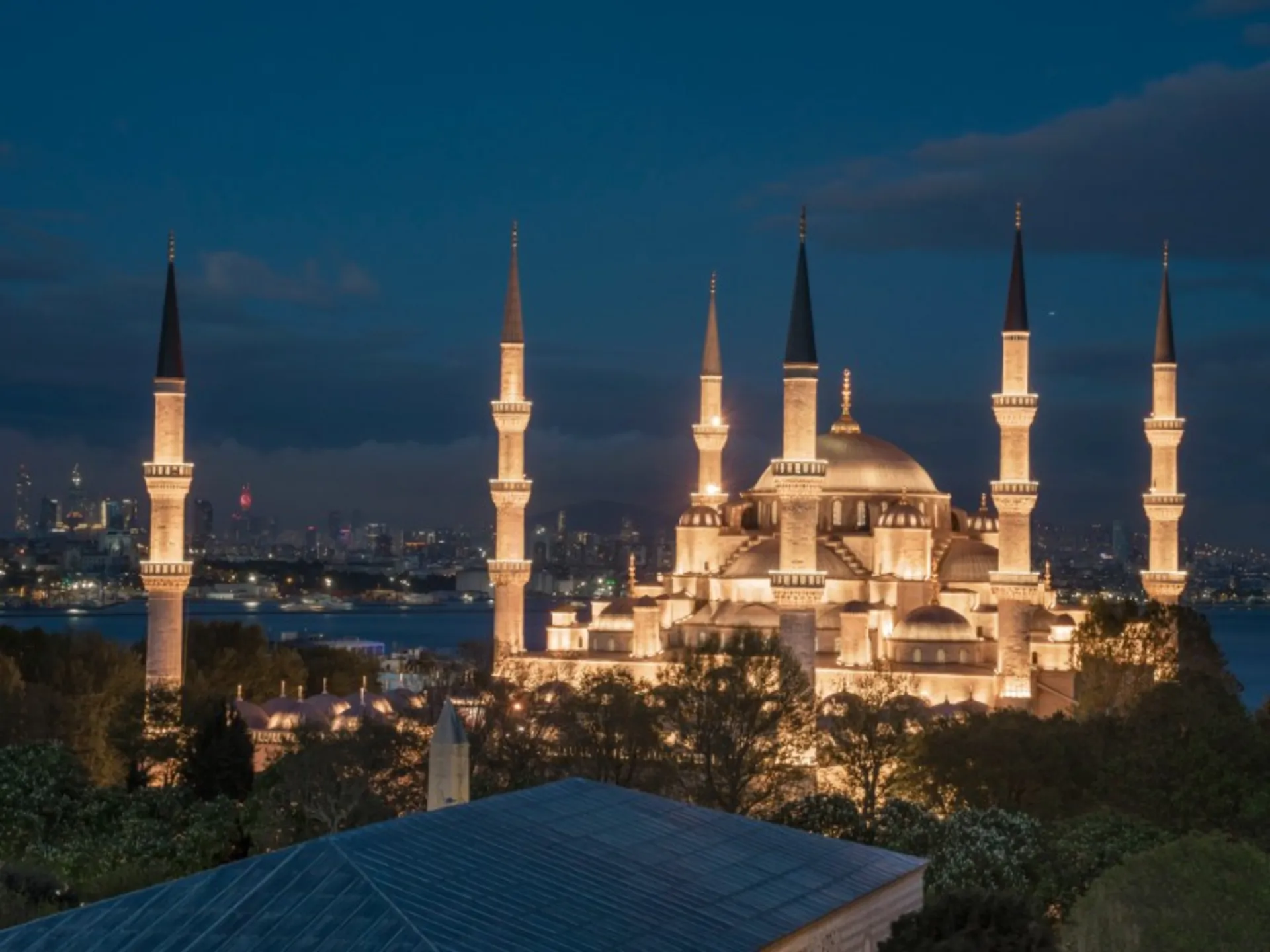 Istanbul Blue Mosque Lighting at Night