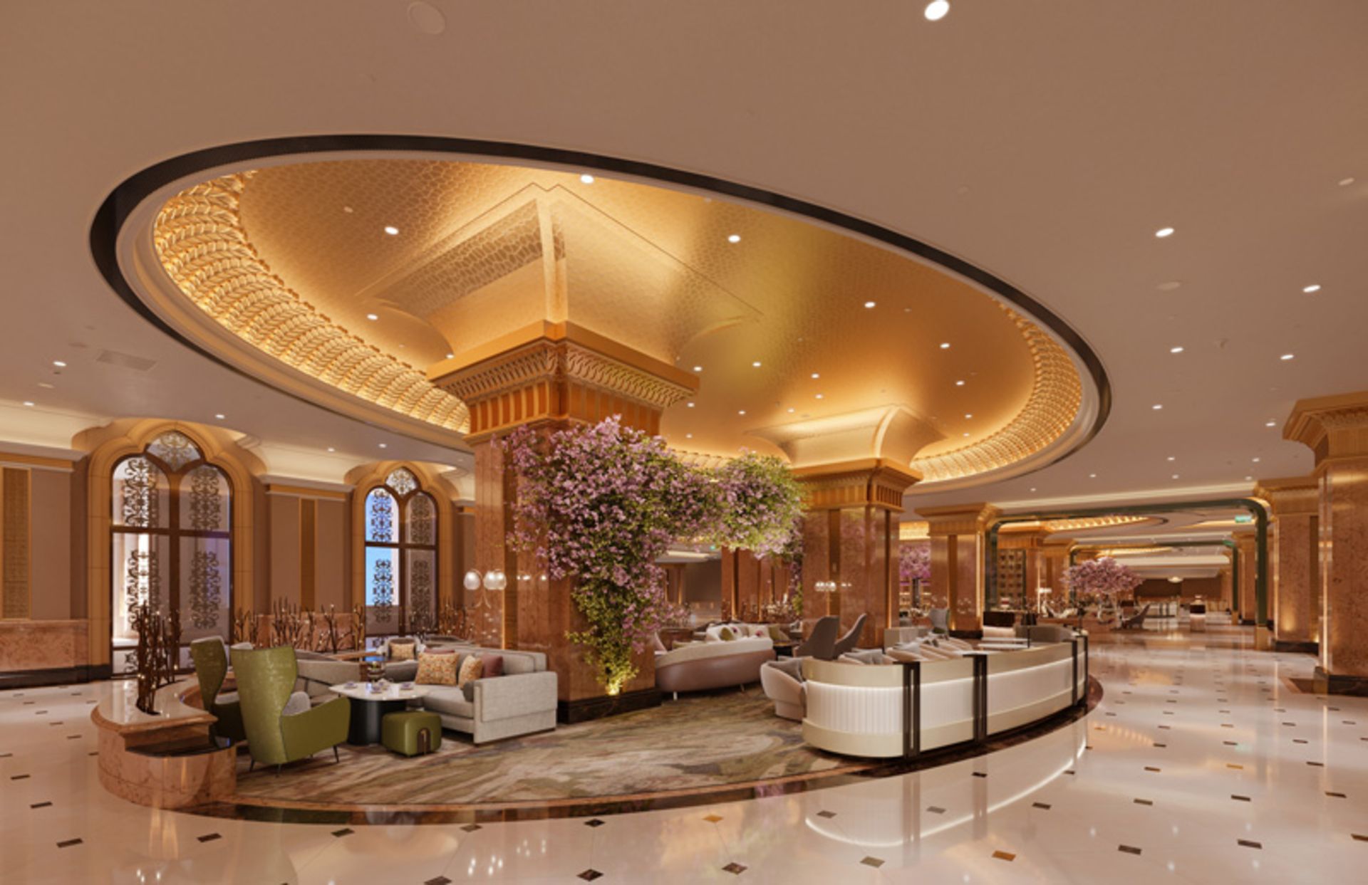 Emirates Palace Hotel Lobby with marble columns