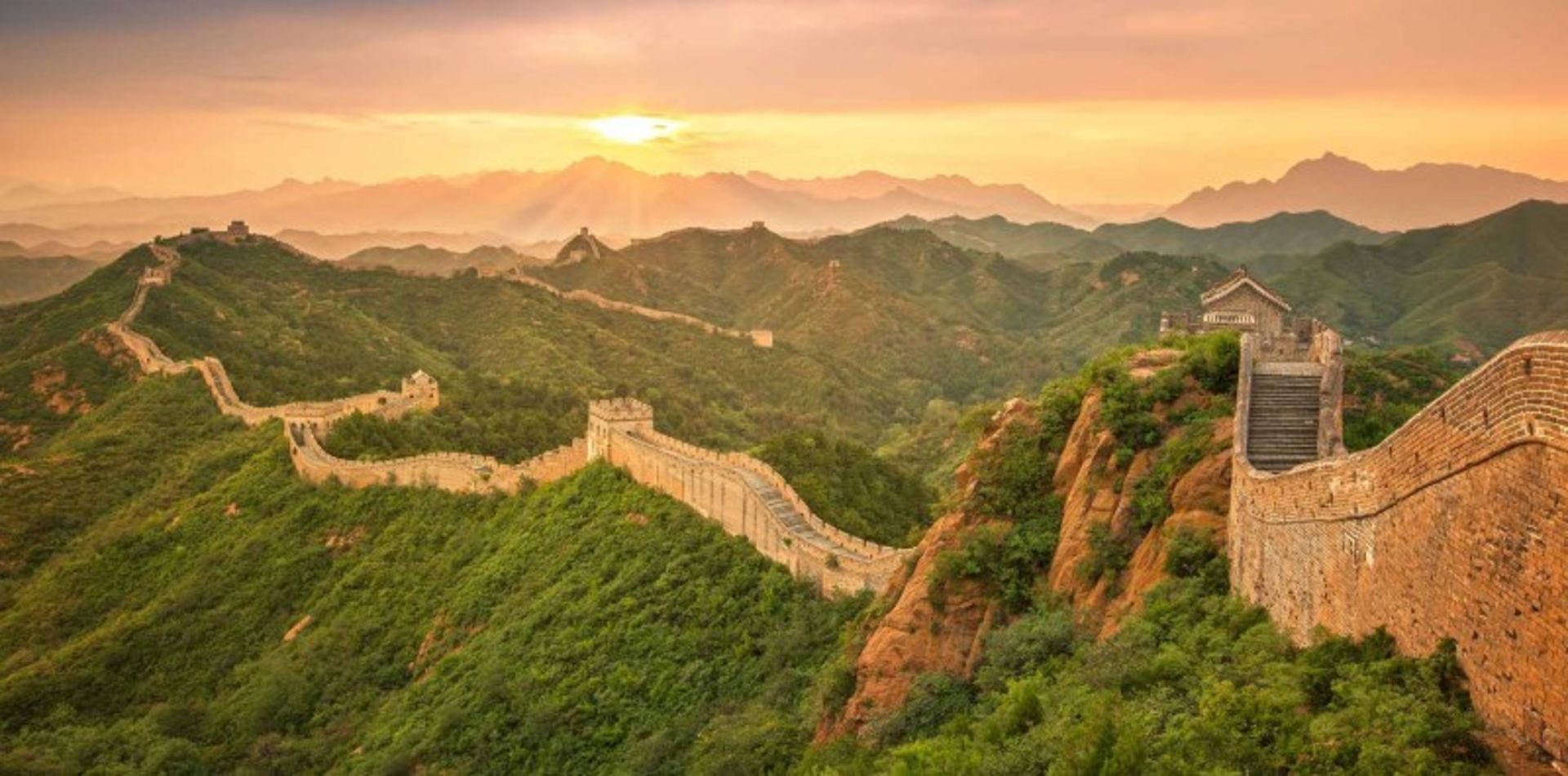 Wall of China in the lush mouainous areas