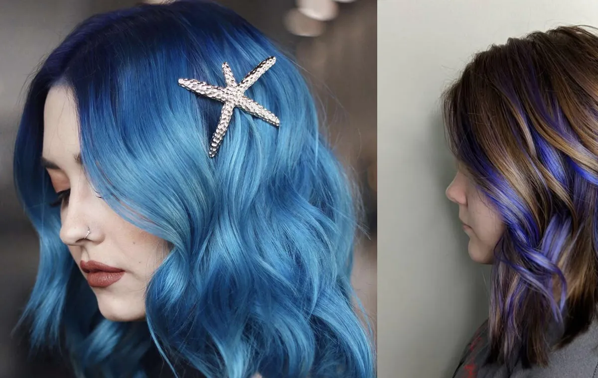 The fro of the blue hair or purple and pink meshes including faasy hair color