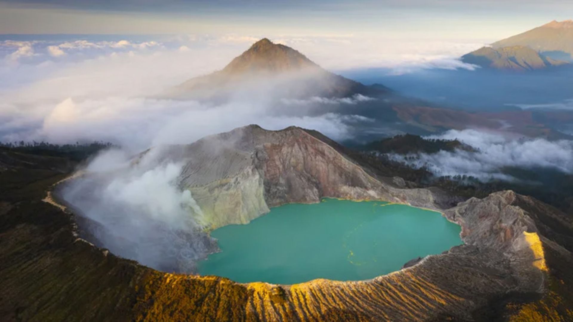 Aerial Photo of Ajen's Turquoise Lake in Indonesia