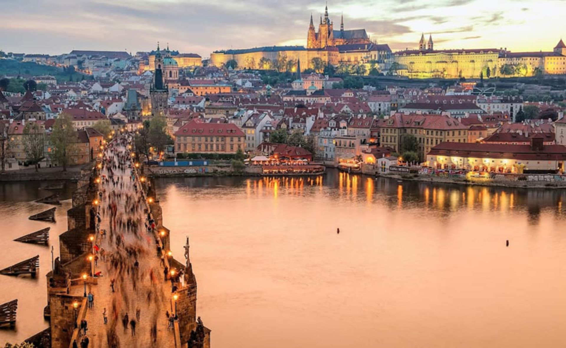 Voltawa and Paul Charles River Landscape in Prague Sunset