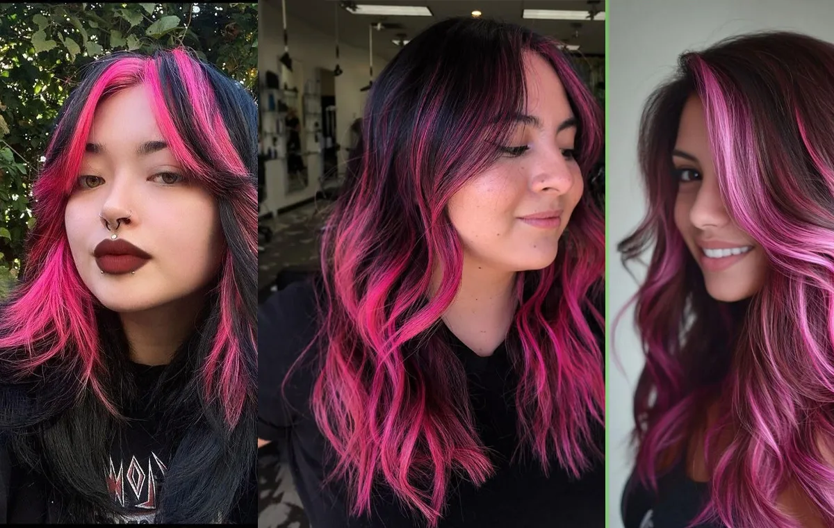 Light yass in two strands in fro of hair or pink and silver composition of the best faasy hair color