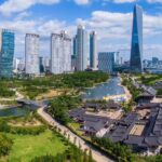 Rivers and tall towers in the city of Sungdo South Korea