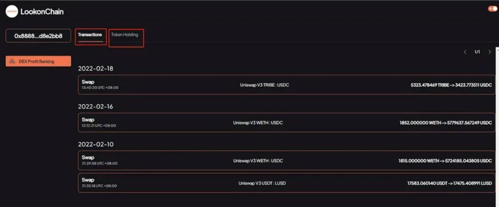 Lookonchain site tutorial Address Details section