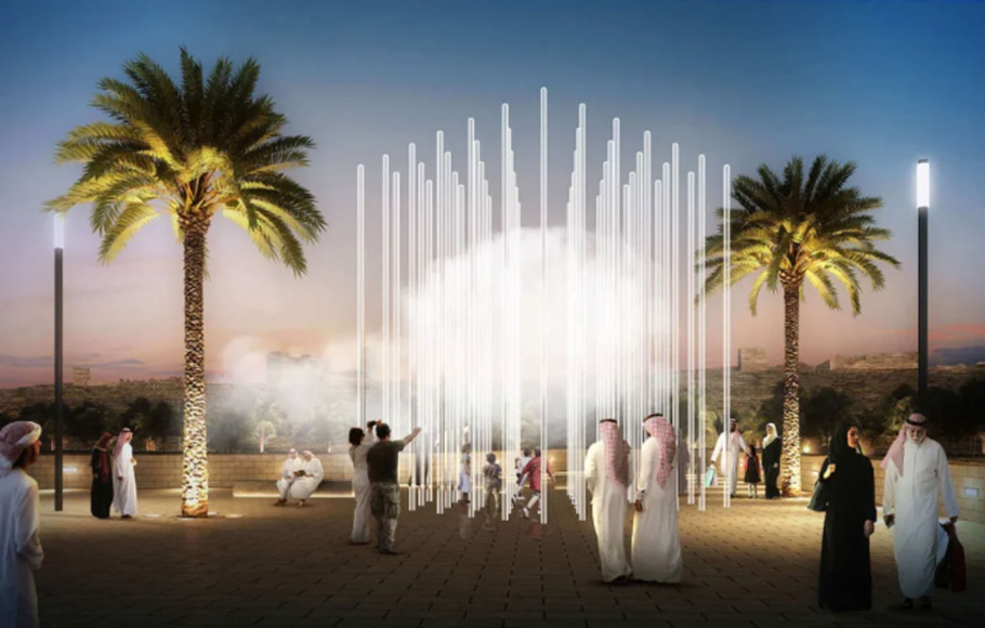 Artwork by lighting on the streets of Ariadan related to the Riyadh Art Project