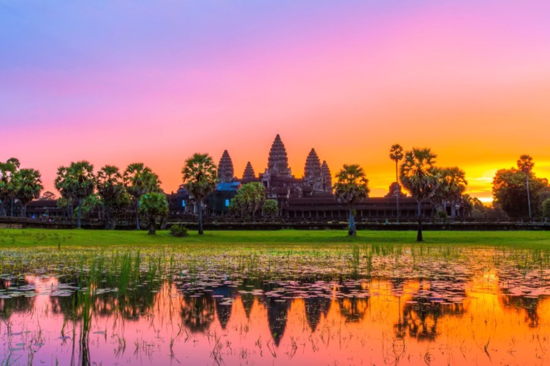 Angkor Watt Temple with conical towers
