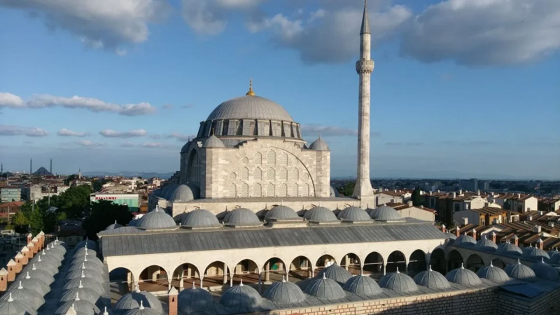 Single Minaret of Mehrimah Sultan Mosque in Istanbul