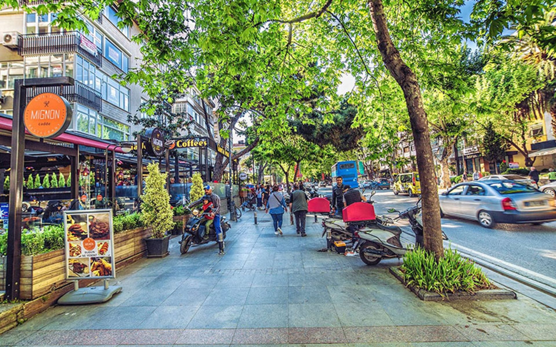 Tourists on the sidewalks of Baghdad Street in Istanbul