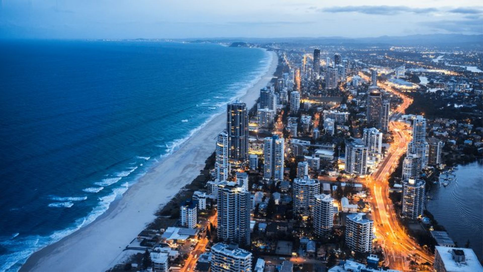 Buildings, Ocean and Beach in Queensland State 