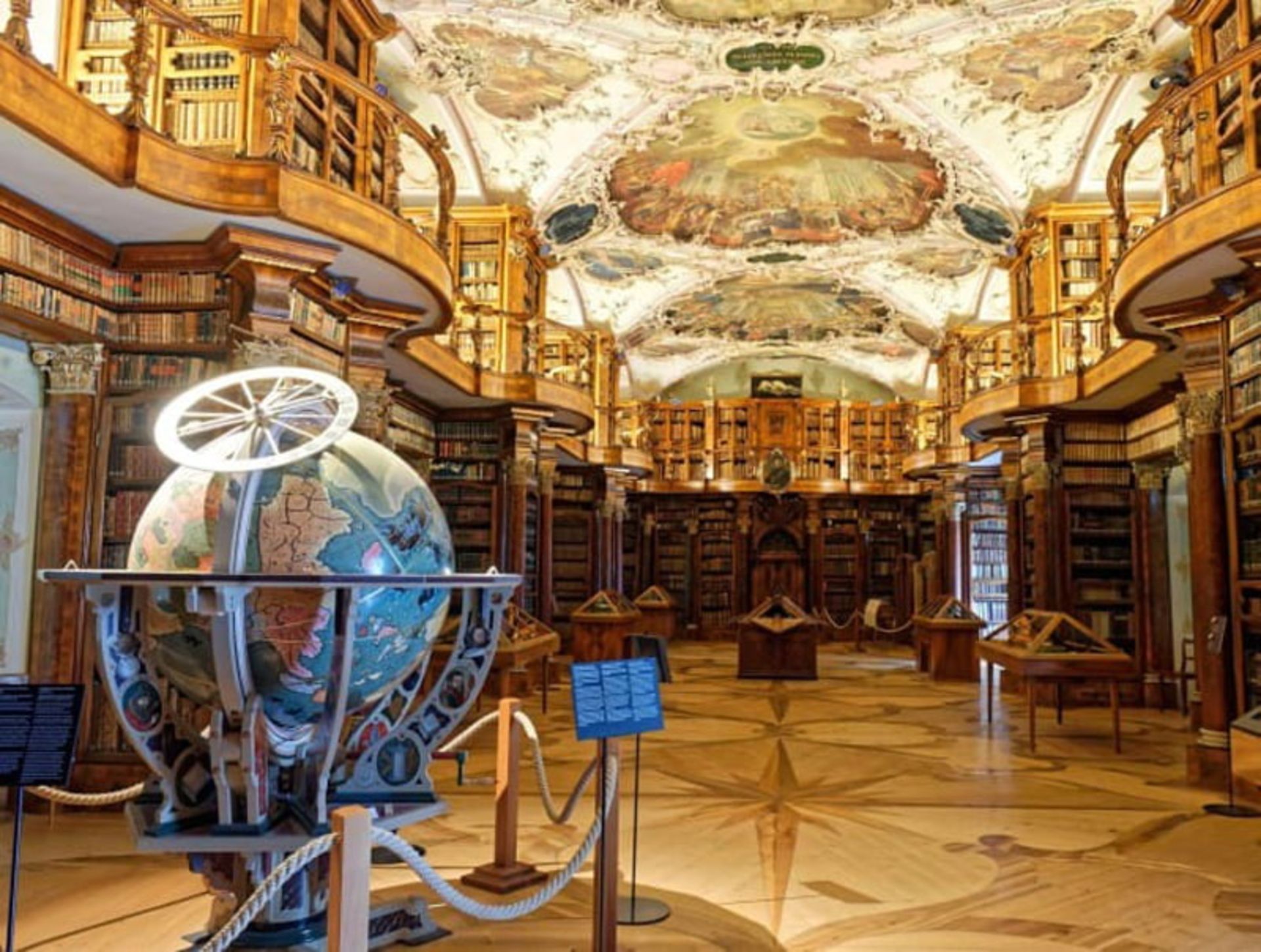 Paied roof and sixteeh -ceury geographical roof at St. Gallon's Monastery Library, Switzerland