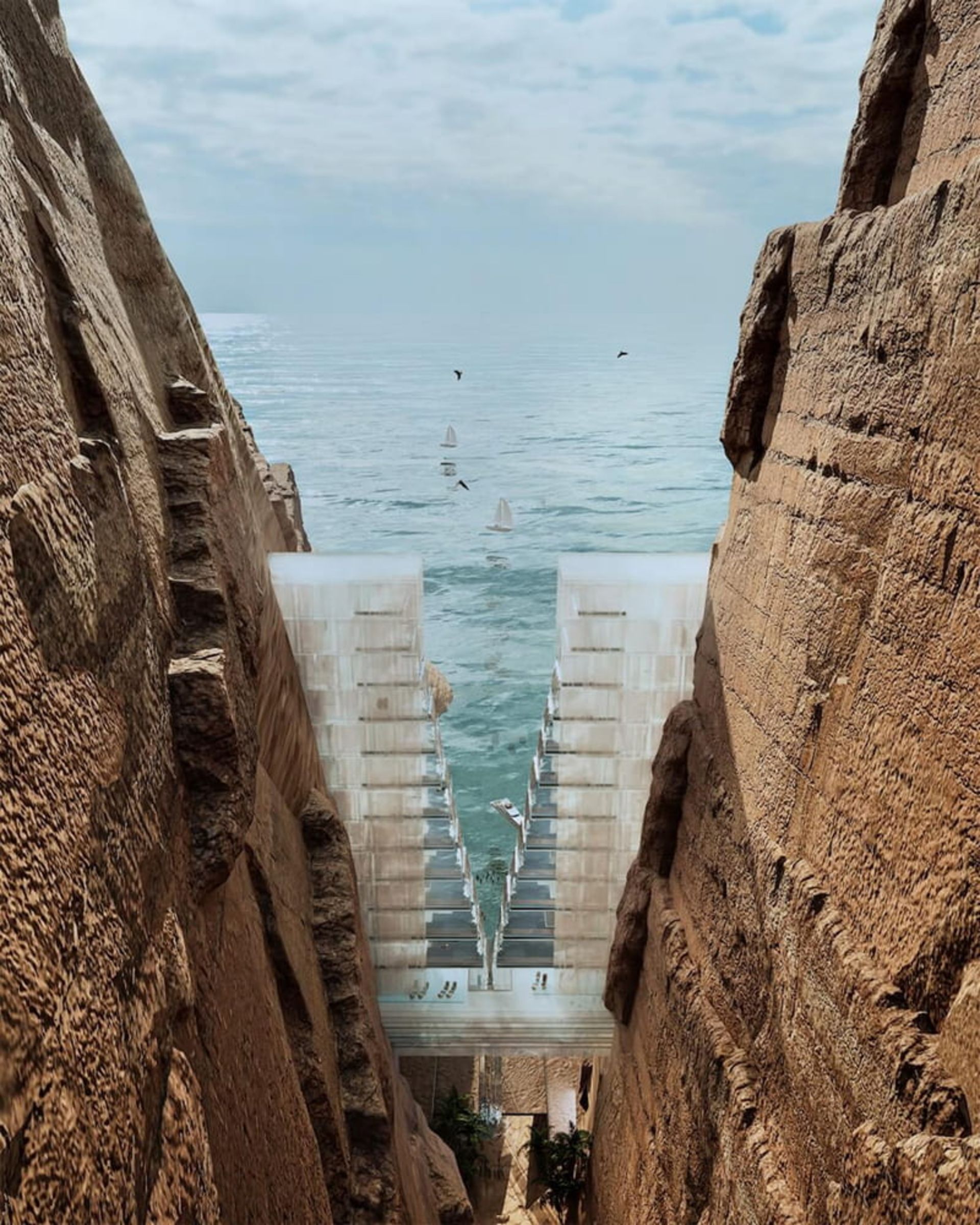 Ice Cube Hotel Faced Gulf and Between Granite Rocks