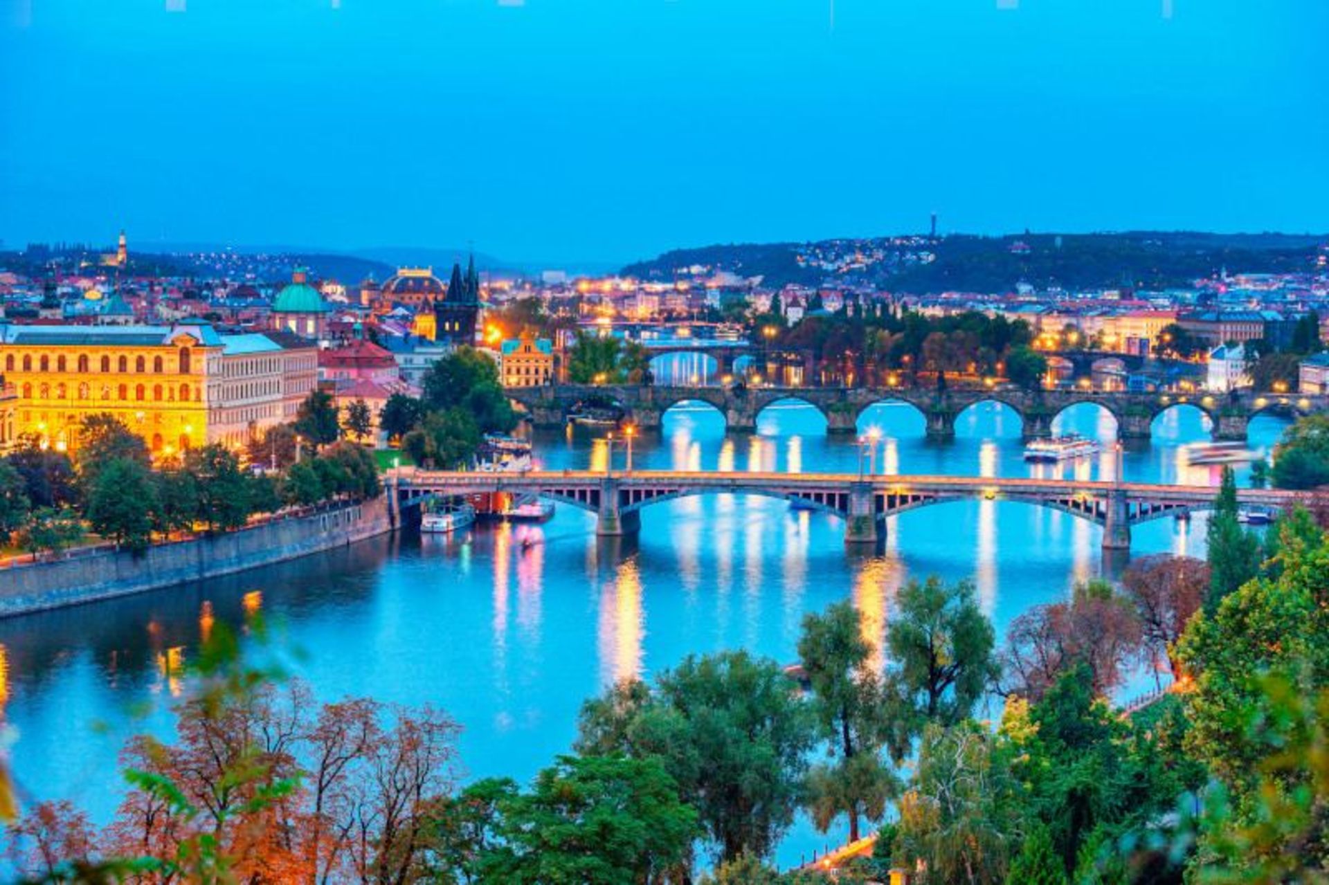The city river in the night in the Czech Republic