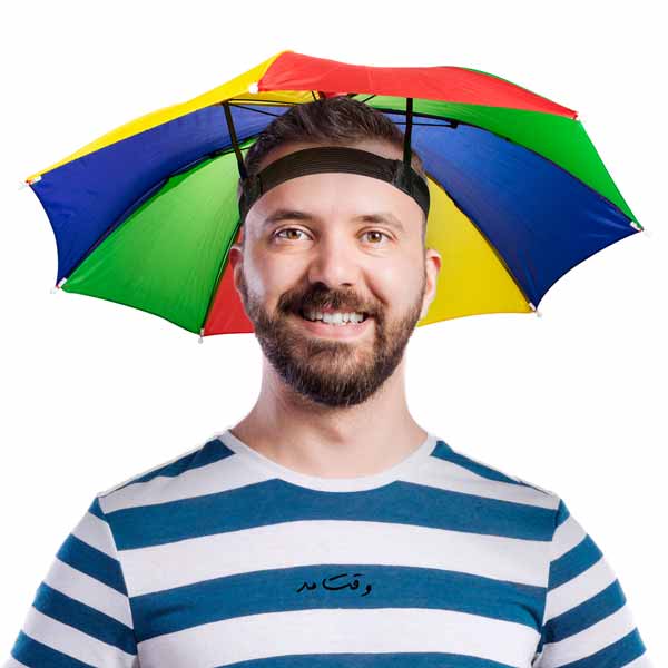 An example of the strangest hat in the world, the umbrella hat model the umbrella haat