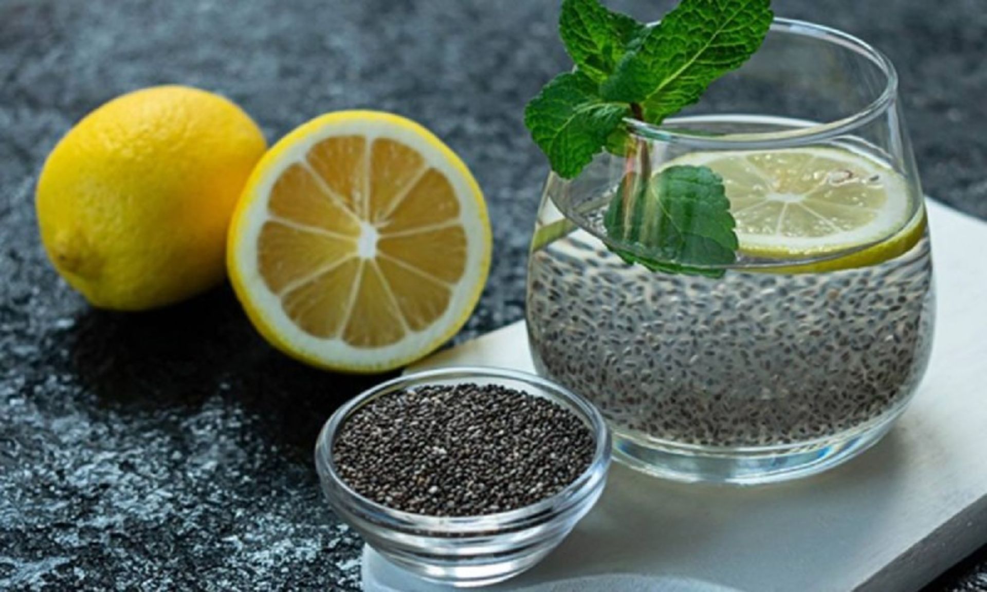 A glass of eggs with sour lemon and peppermi