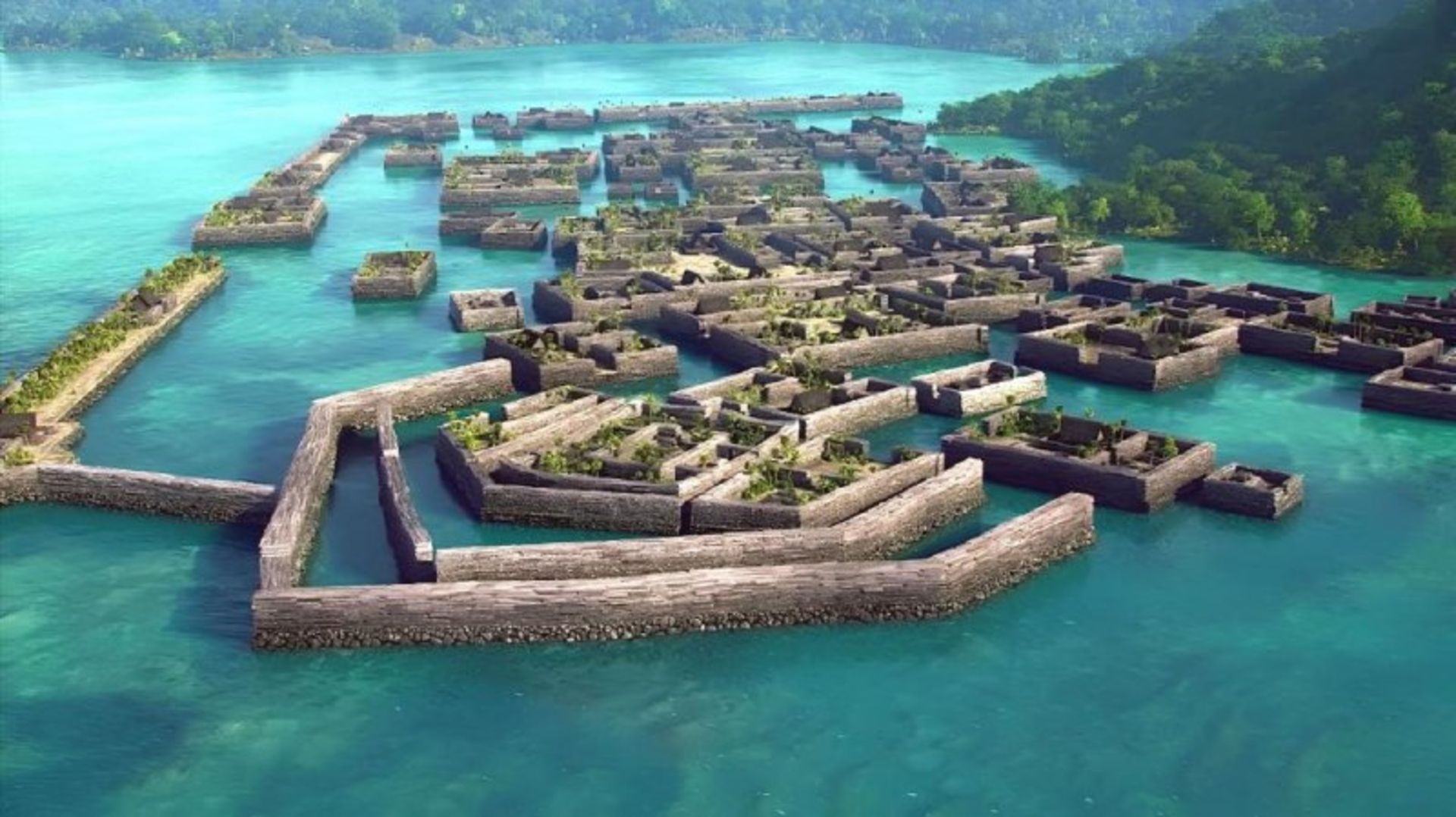 Artificial islands in the ancie town of Nan Madol in the Pacific Ocean