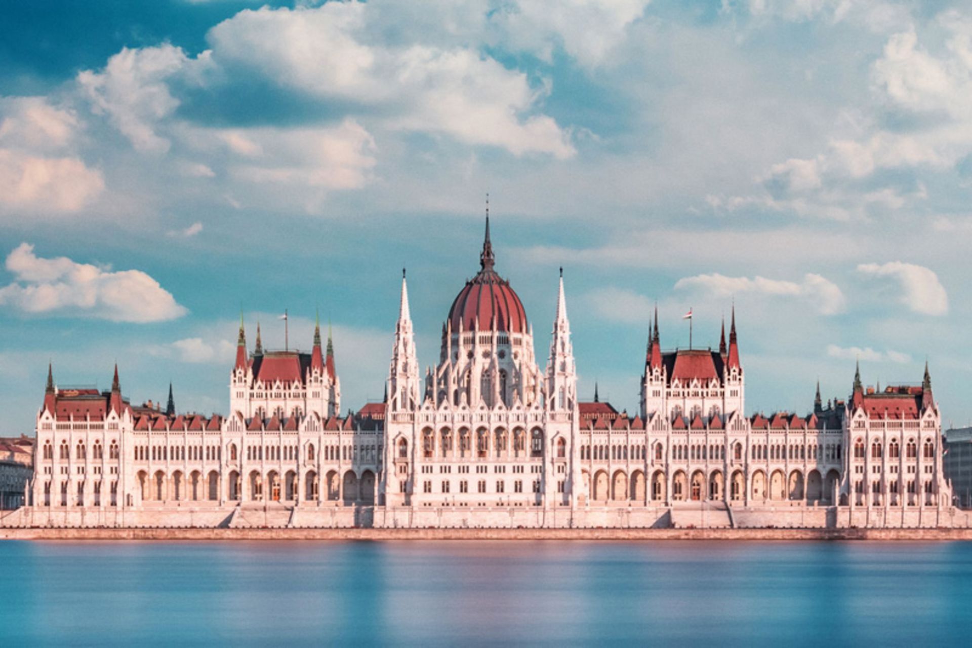 Lake in fro of the Hungarian parliame building in Budapest