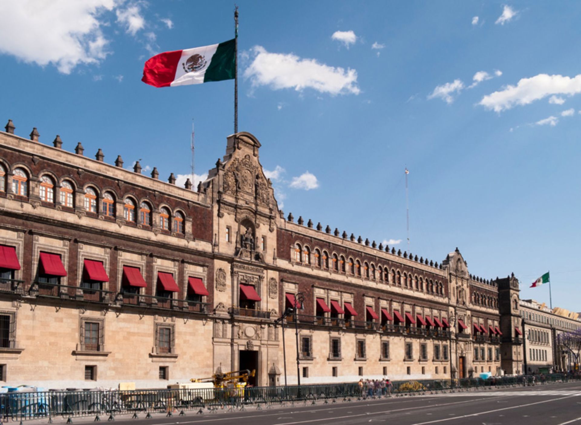 Mexico flag over Mexican Parliame Palace