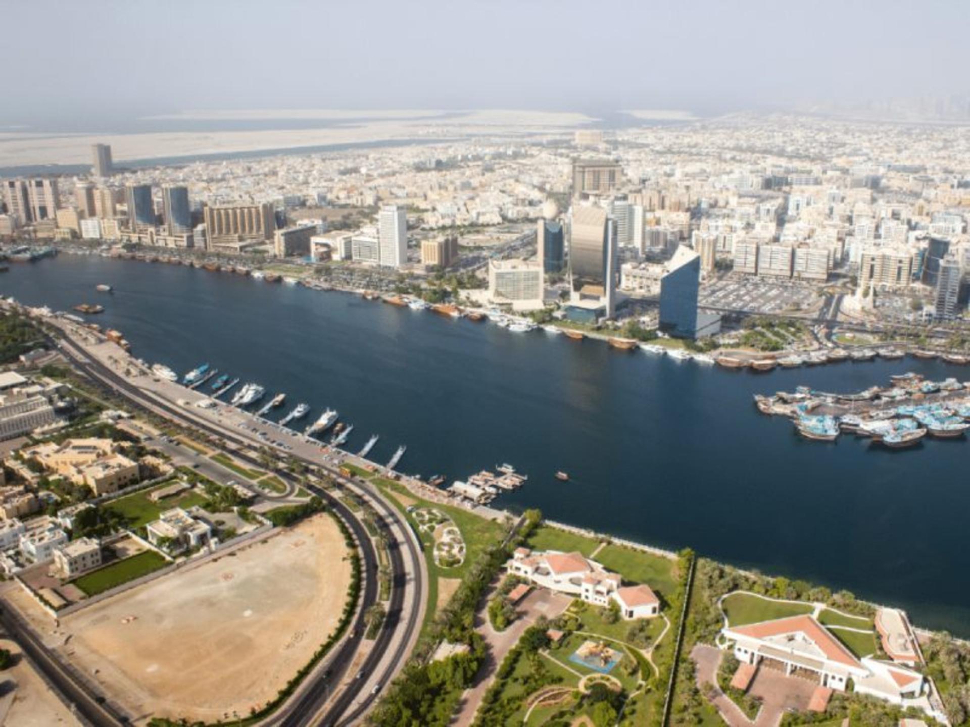 Modern buildings next to Khor Dubai waterway