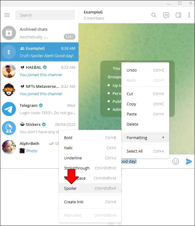 Telegram spoiler