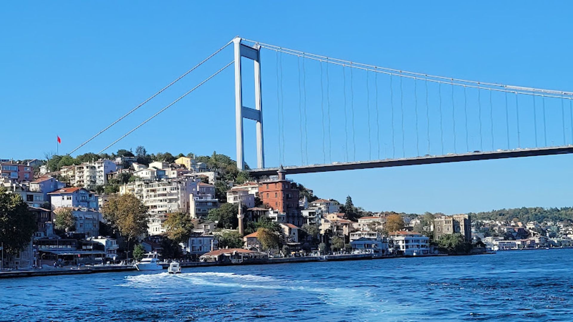 Bosphorus Gorge with bridge and houses beside it