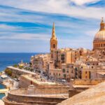 Walta coastal city, Malta with historic buildings and church dome