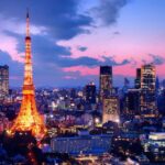 Tokyo Tower with lighting at night