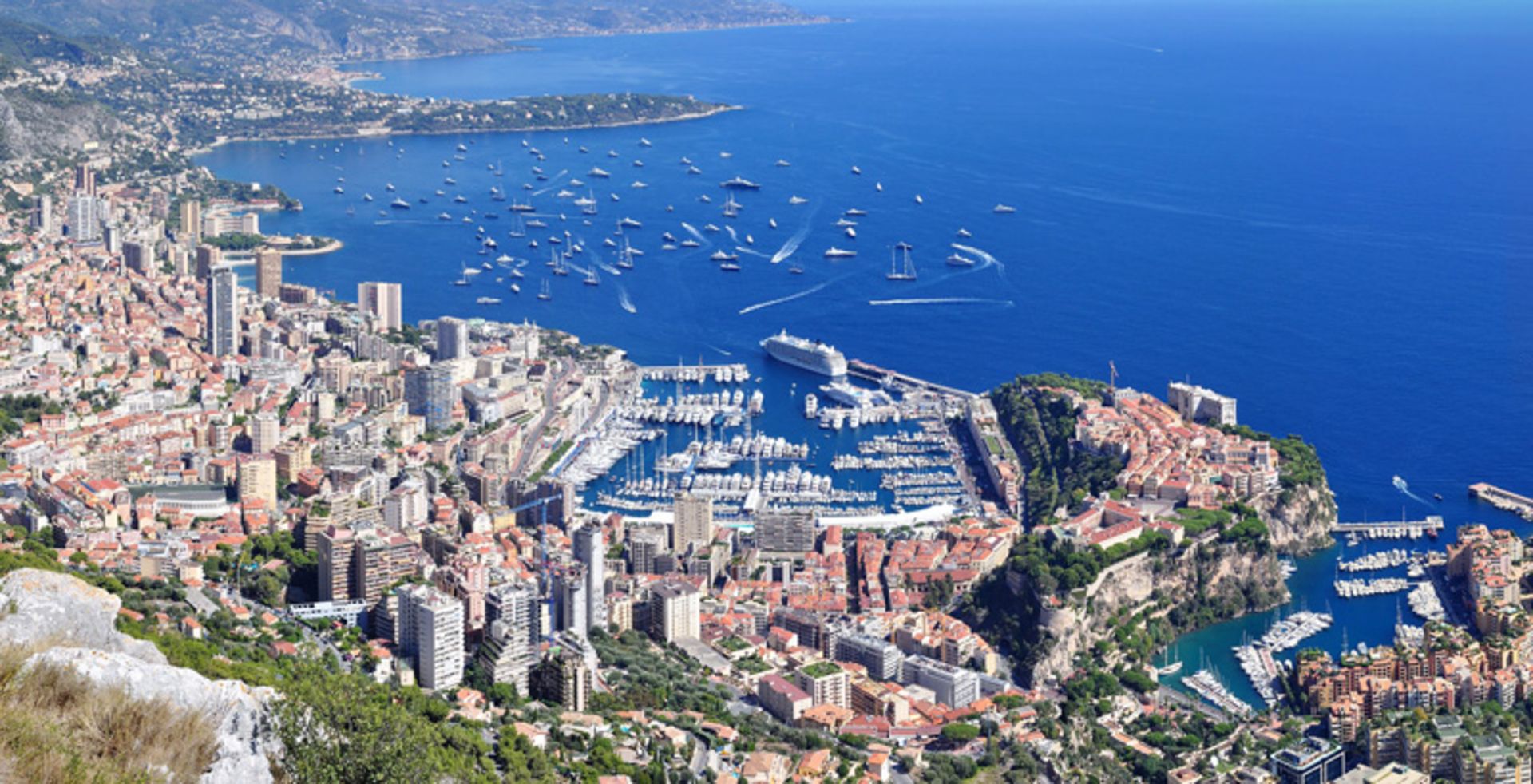 Aerial photo of the city of Monaco by the sea