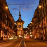 Bern clock tower at night
