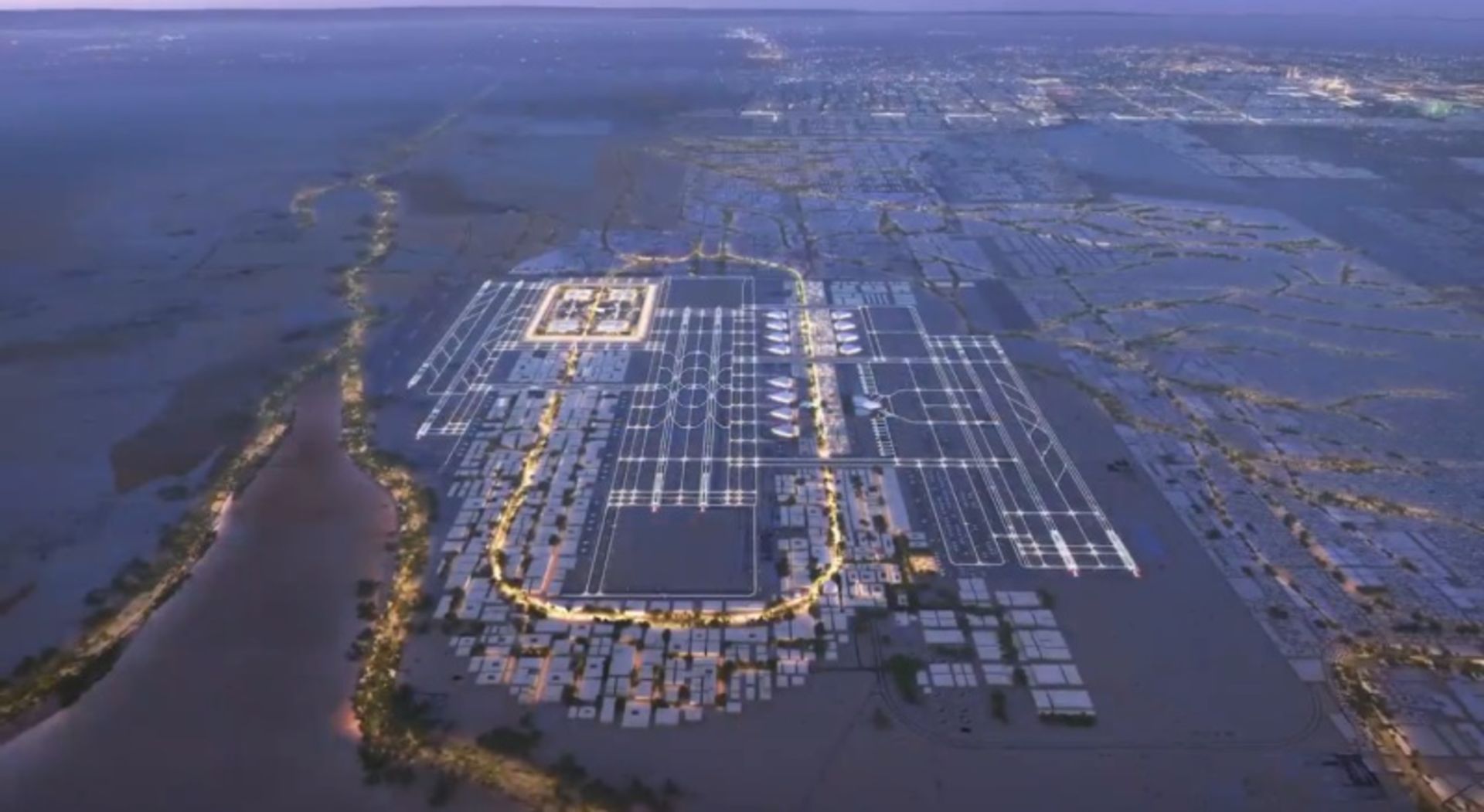 Aerial Image of King Salman International Airport at night