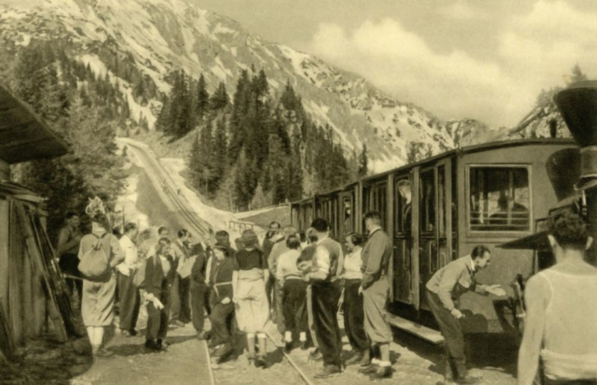 The old train on the slopes of the mouain