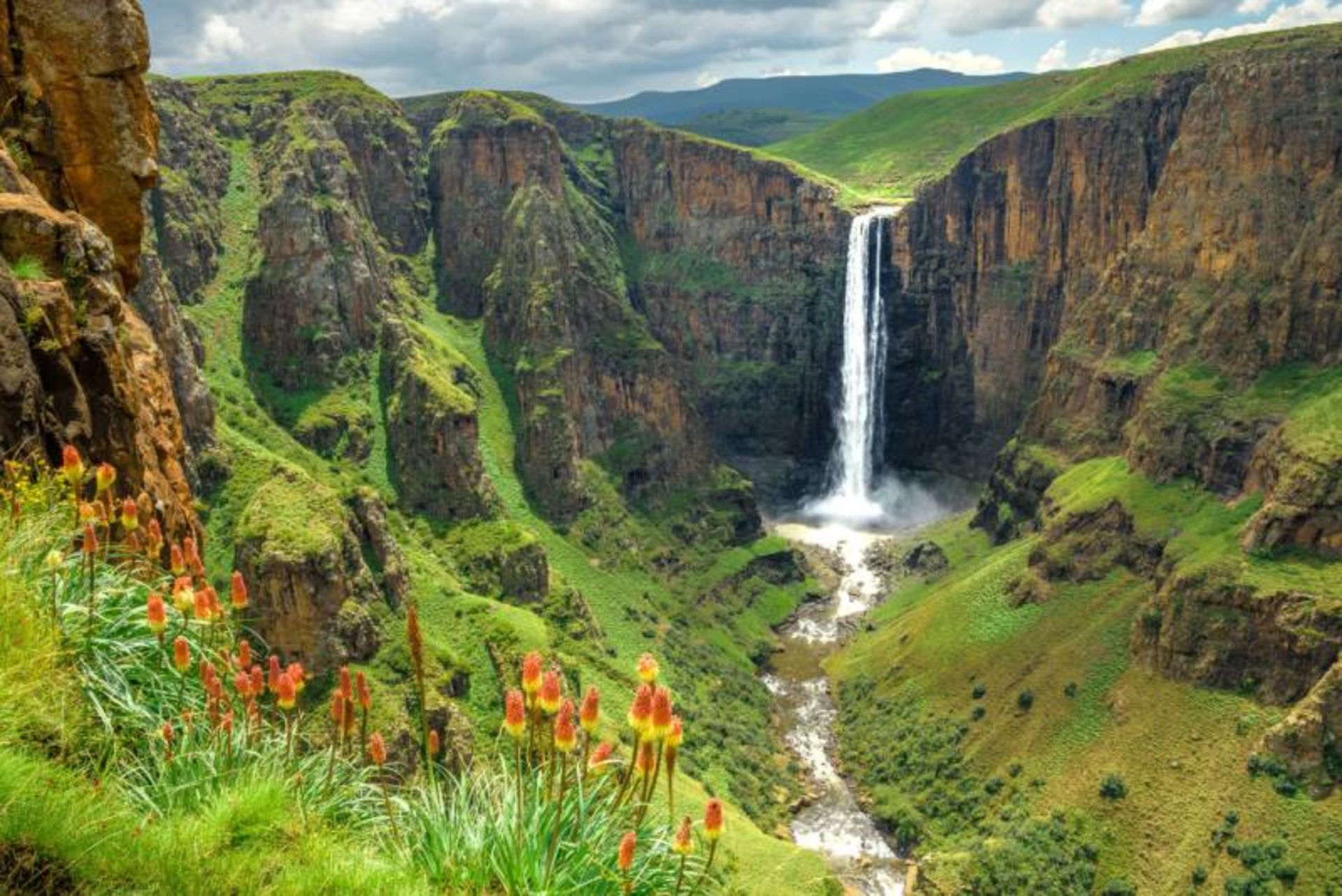 Waterfall in the lush mouain of Lesoto